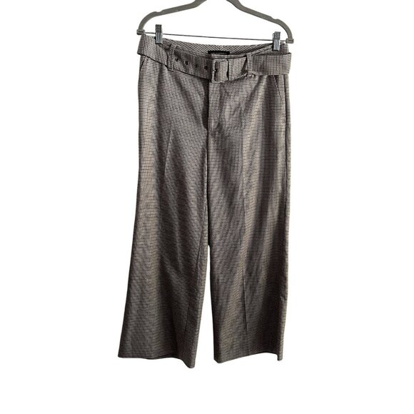 Banana Republic Women 6 Preppy Houndstooth Belted Slim Wide-Leg Cropped Pants - Picture 3 of 11